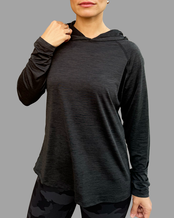 100% Made in USA Female Sun Hoodie (Midnight Grey)