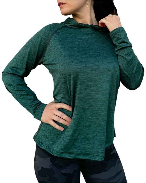 100% Made in USA Female Sun Hoodie - Scarab Green