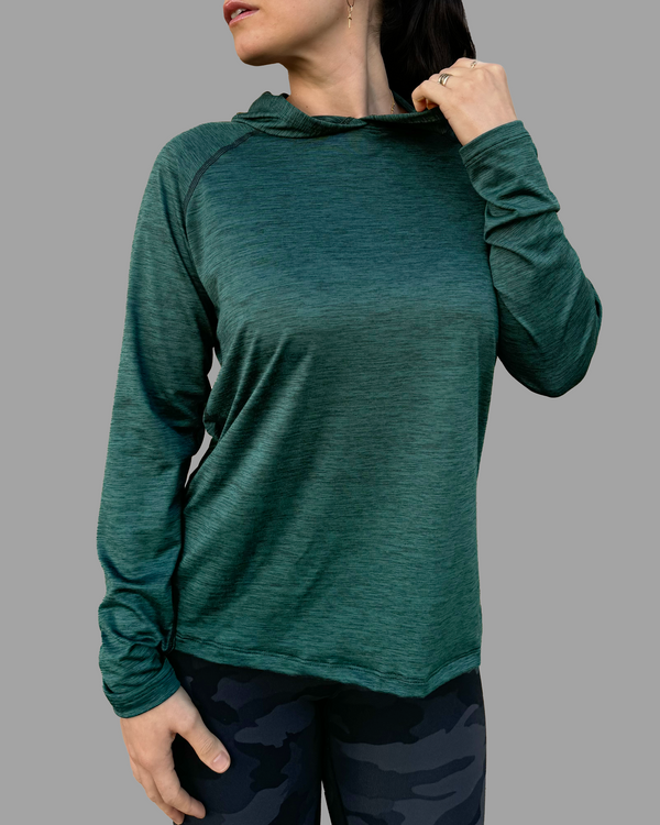 100% Made in USA Female Sun Hoodie - Scarab Green