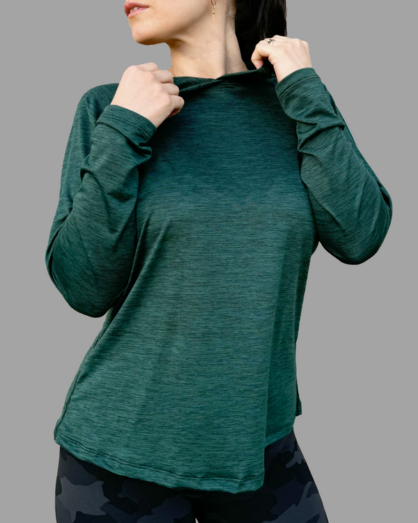 100% Made in USA Female Sun Hoodie - Scarab Green